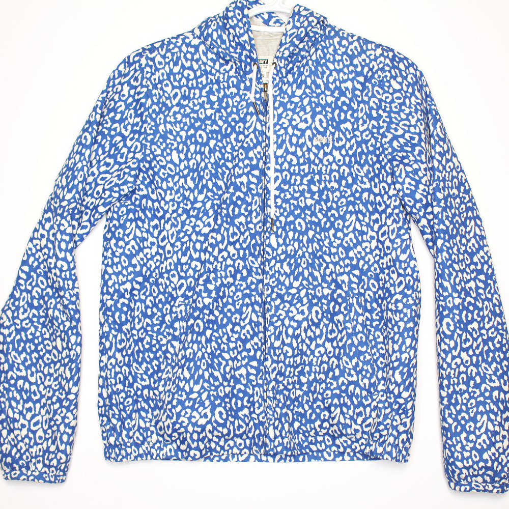 Womens Obey Blue leopard Print Hooded Jacket